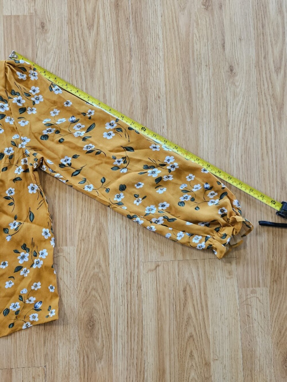 Mustard Floral Long-Sleeve Blouse W/ Ruffle Neck And Sleeves - Picture 7 of 9